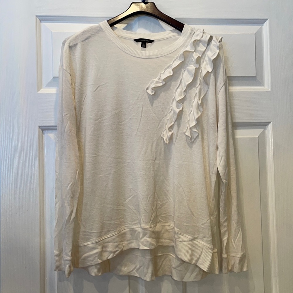 Banana Republic Cream Tunic Sweater with ruffle detail